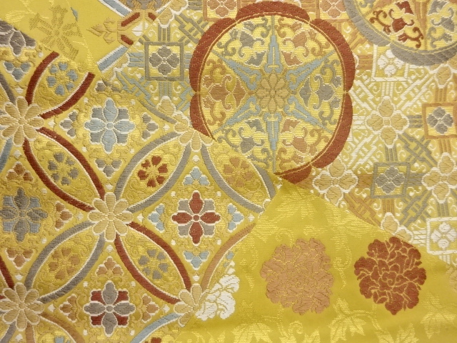  切り嵌め風華文に名物裂模様織出し袋帯